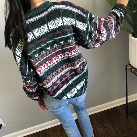 90s vintage oversized knit argyle sweater - Picture 3 of 3